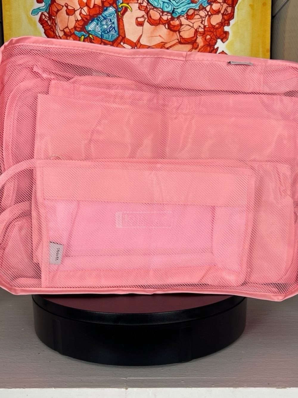 Pink Mesh Storage travel Organizer Set - packing cube